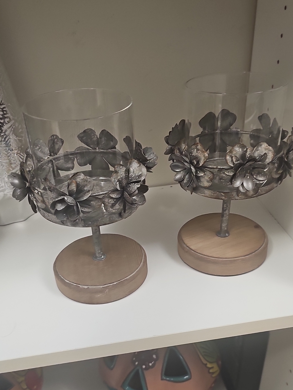Decorative Silver Metal Flower Candle Holders - Set of 2 New without Tags 8"H